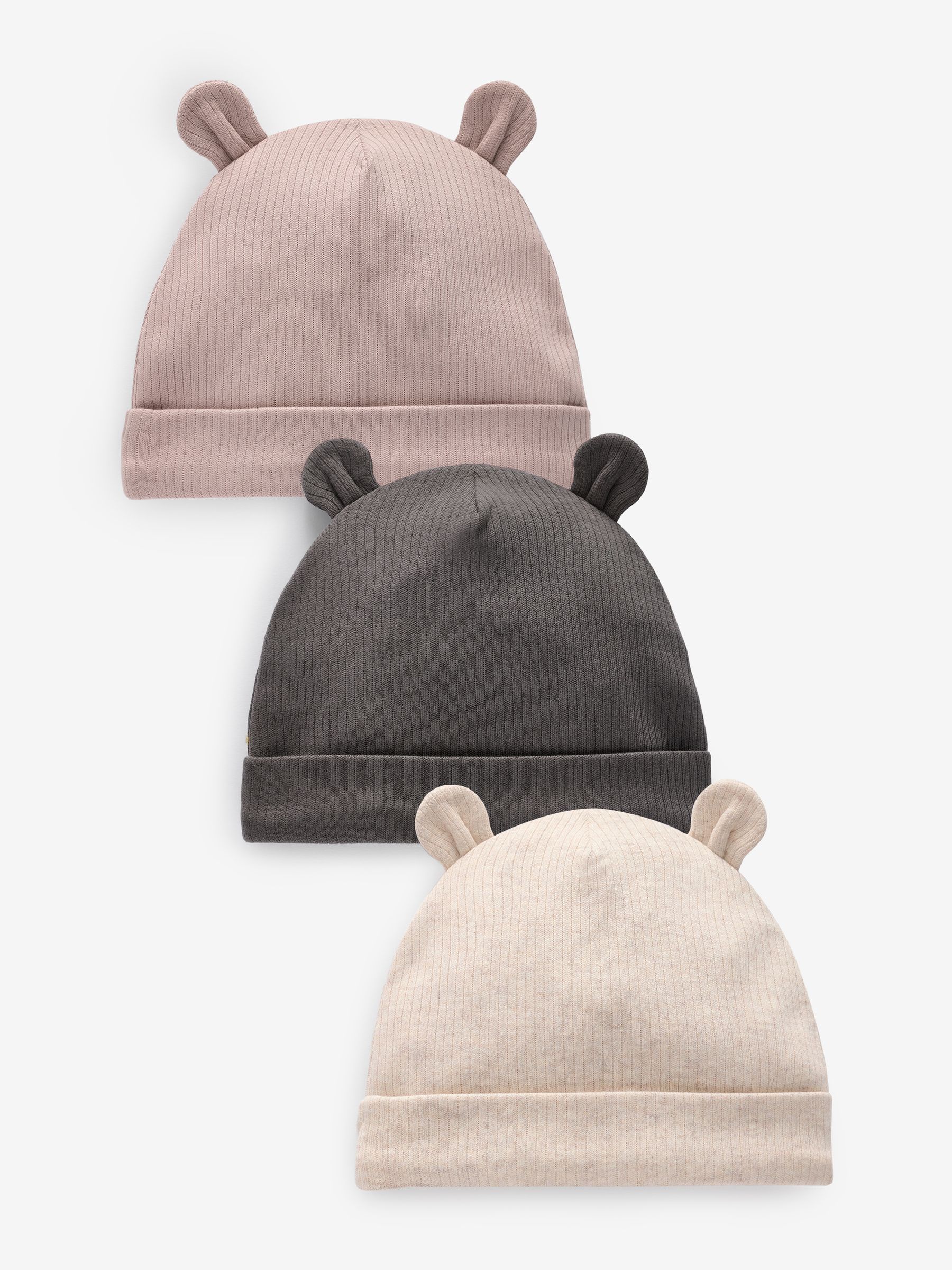 Zwart/wit - Bear Ear Muts Baby Hoeden 3 Pack (0-18mnd)