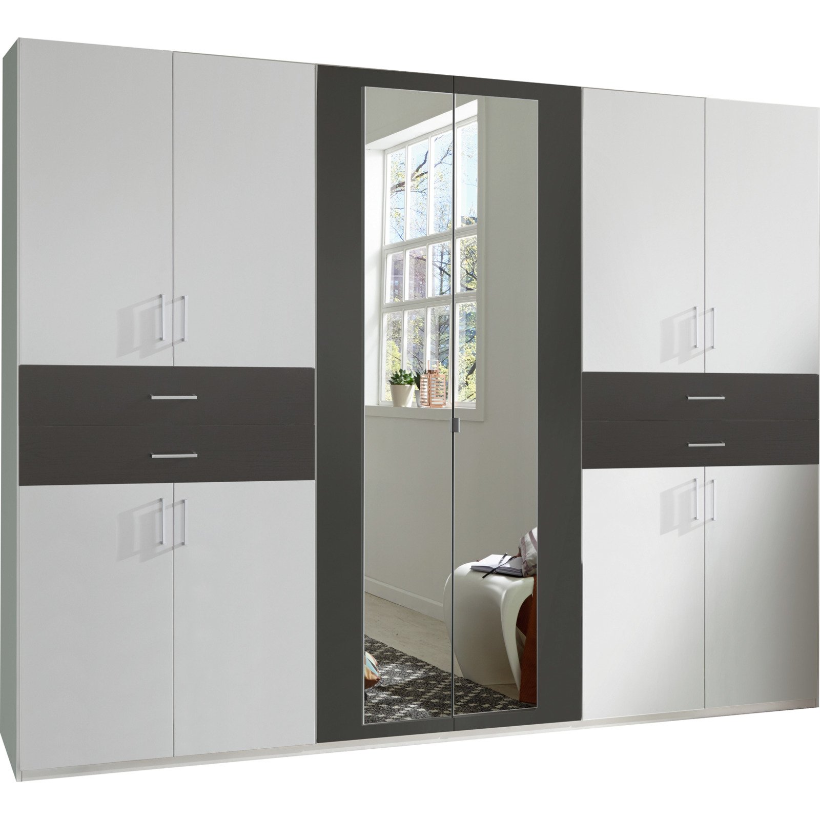 Schrank Tango Dekor weiss/graphit, 10trg