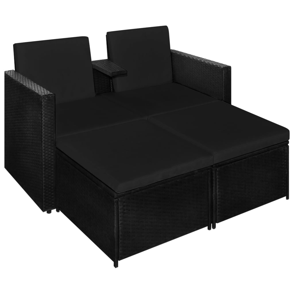 Salon de jardin meuble d'extérieur ensemble de mobilier 3 pièces avec coussins résine tressée noir