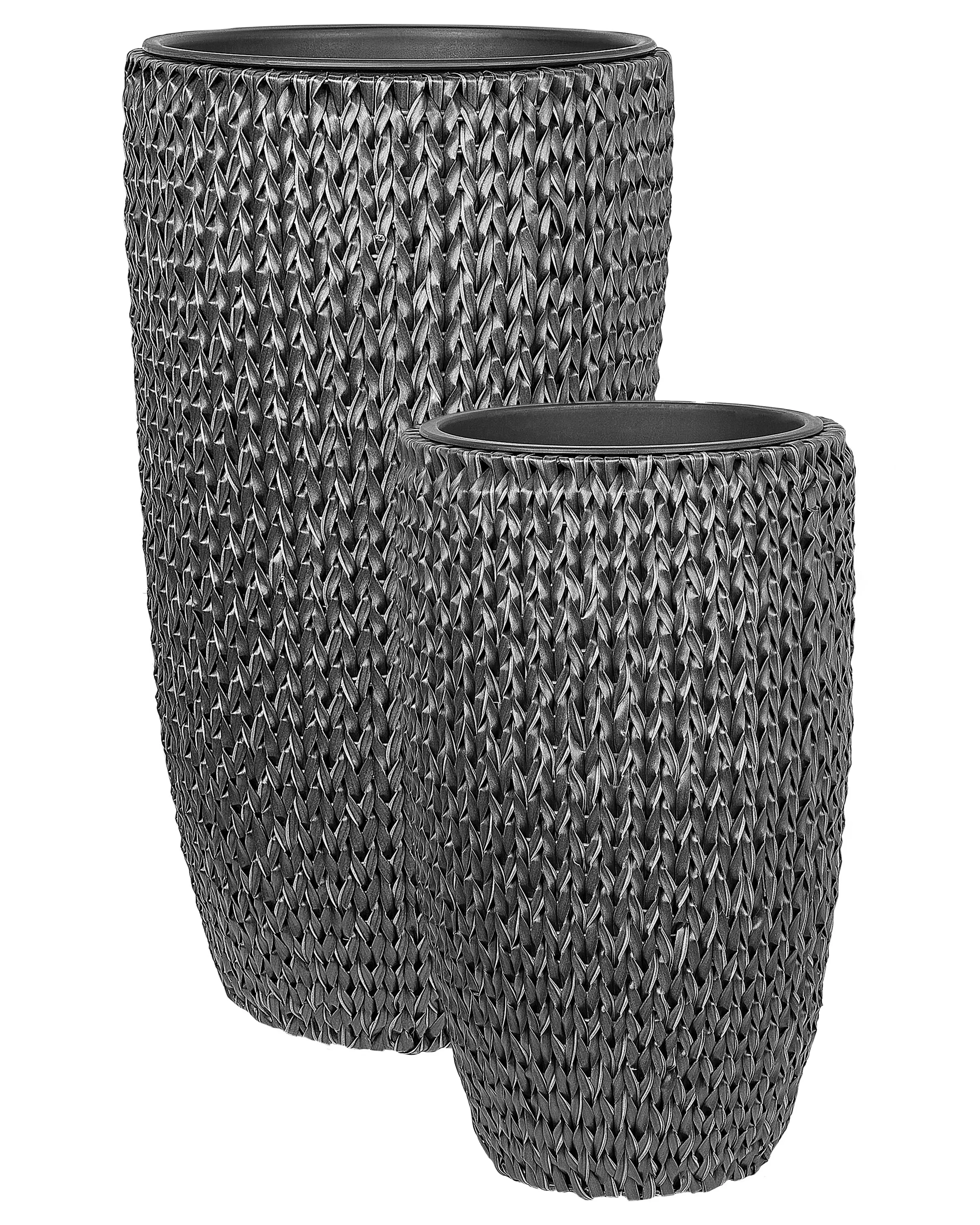 Set van 2 bloempotten CEDRUS PE rotan 37/45 cm Zwart