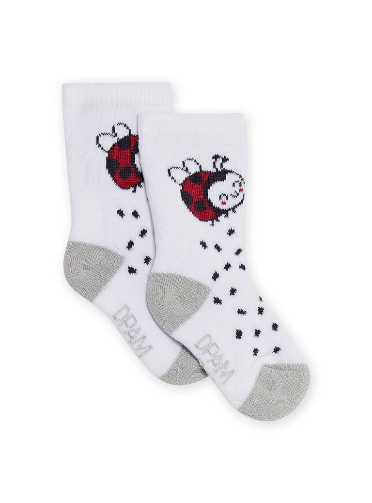 Chaussettes blanches motifs coccinelles naissance mixte