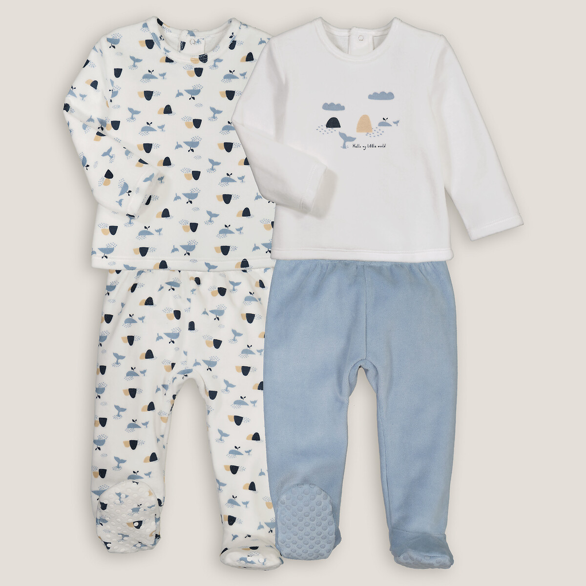 COLEÇÃO LA REDOUTE<br>Conjunto de 2 pijamas de veludo, 2 peças, estampa de baleia