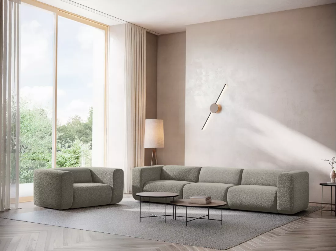 Module avec accoudoirs droit en tissu texturé - beige foncé - EKAHI