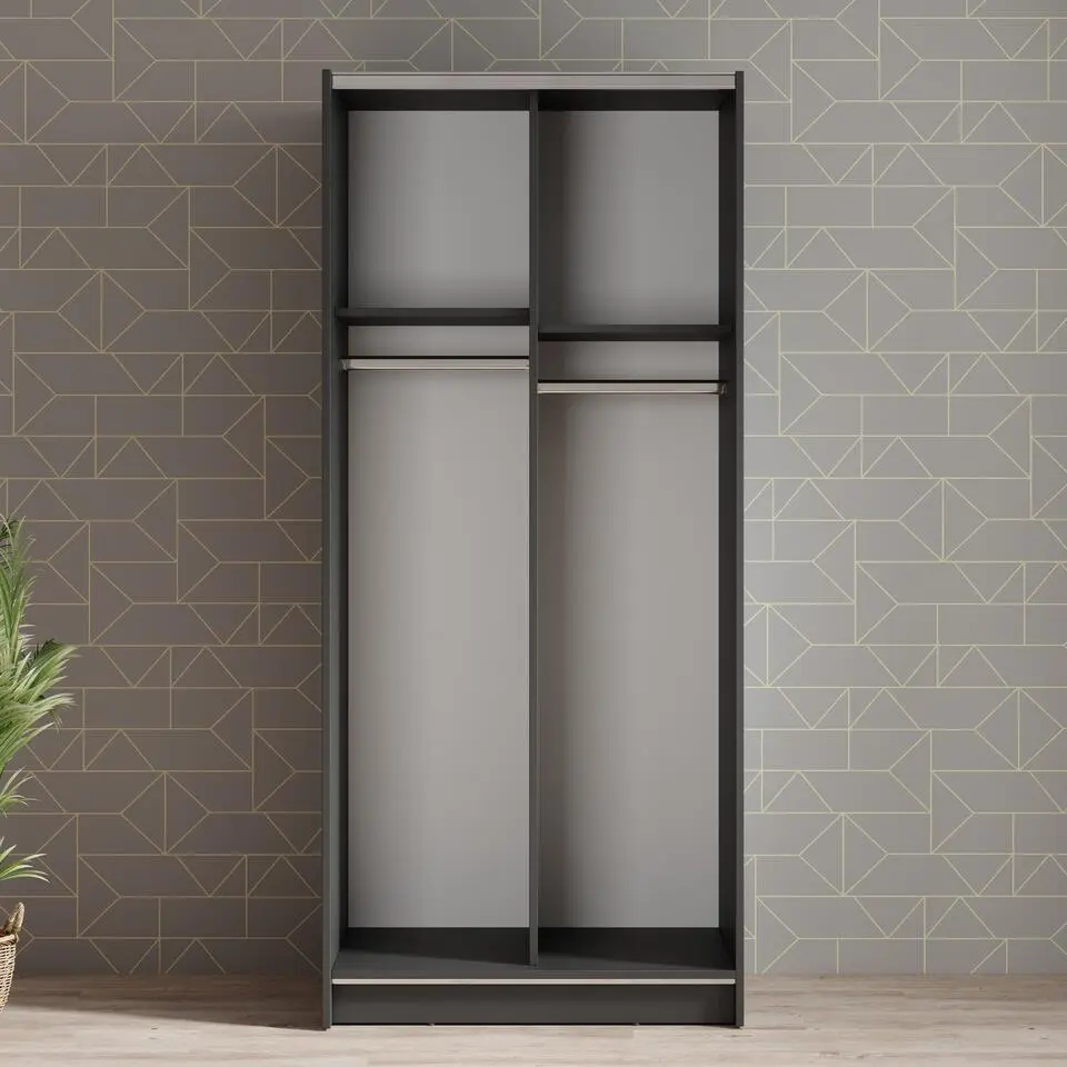 Meubella - Kledingkast Salta - Zwart - 80 cm - Met spiegel