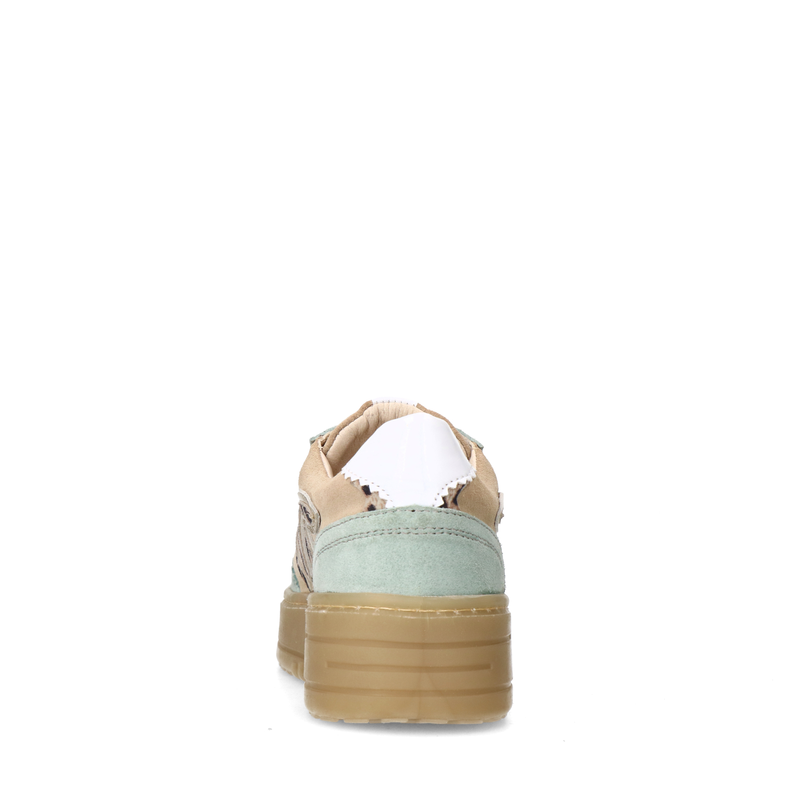Beige suède sneakers met mint groene details