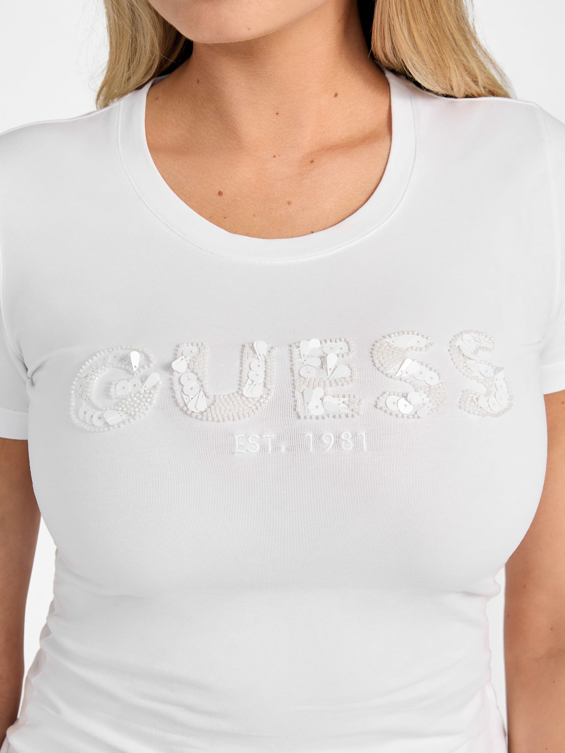 Camiseta Eco de gola redonda com lantejoulas