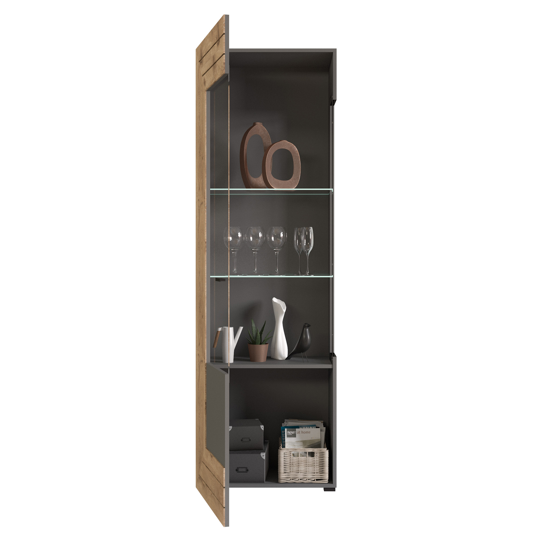 Vitrine FRENO - grau - Nox Oak - 60 cm