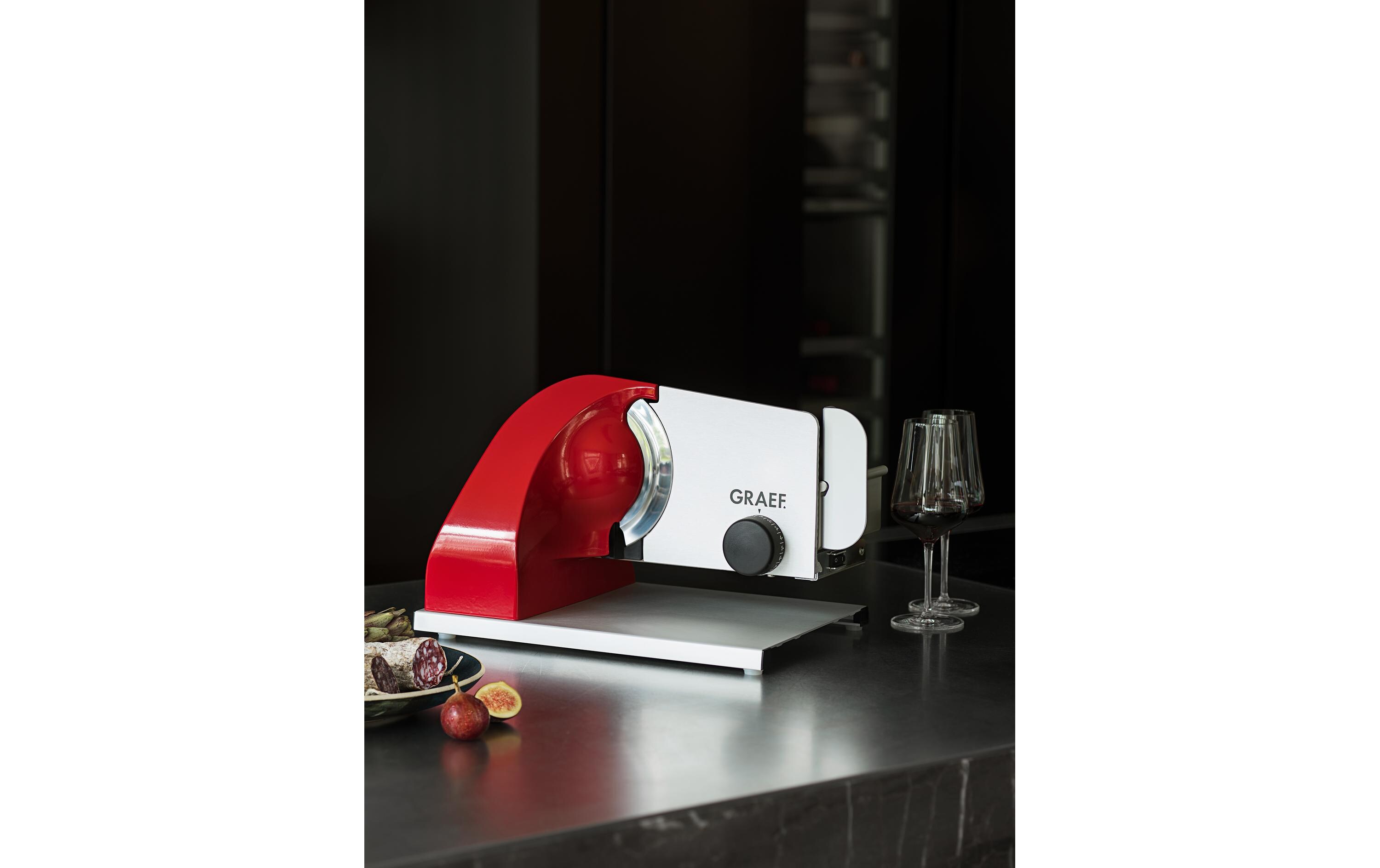 Schneidemaschine SKS900 Silber<br>Hochwertiger, freitragender Allesschneider aus Vollmetall