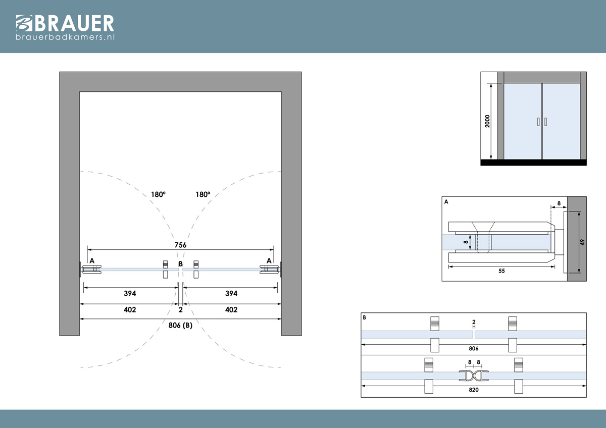 Brauer Void profielloze pendeldeuren 80cm RVS geborsteld PVD