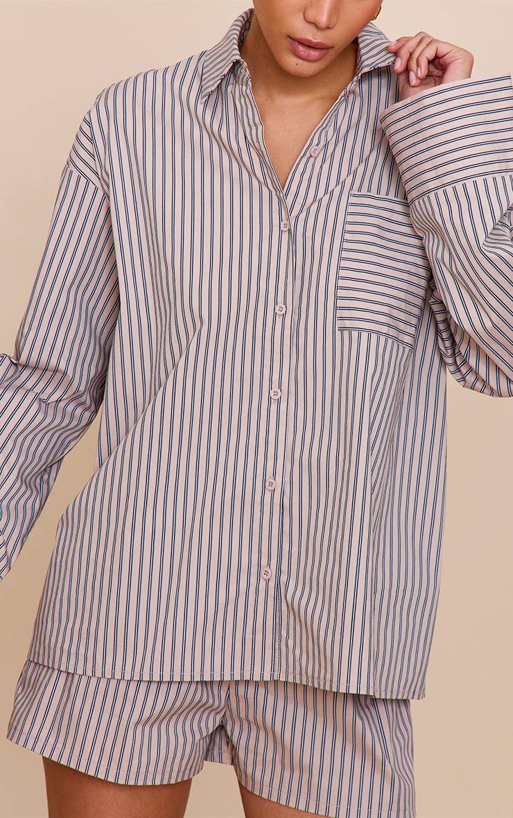 Gris Pierre Chemise Oversize À Manches Ballon Et Rayures Tennis Tissées