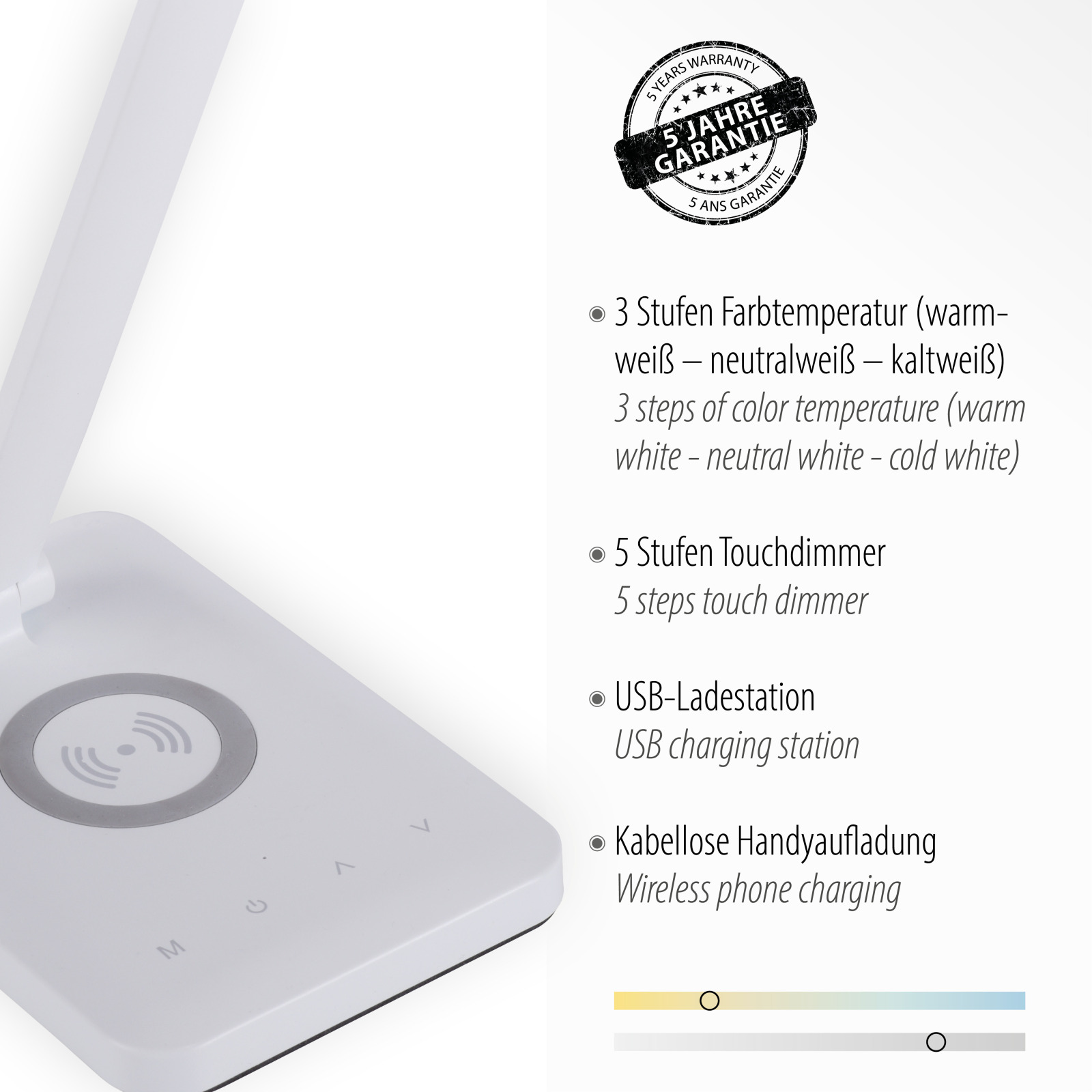 LED-Schreibtischleuchte- weiß - dimmbar - Induktionsladen