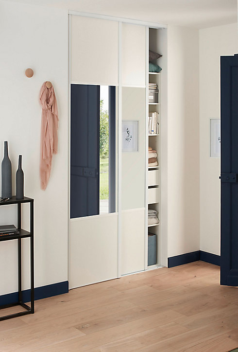 Lot de 2 portes de placard coulissantes avec miroir Optimum blanc veiné H. 250 x L. 120 cm