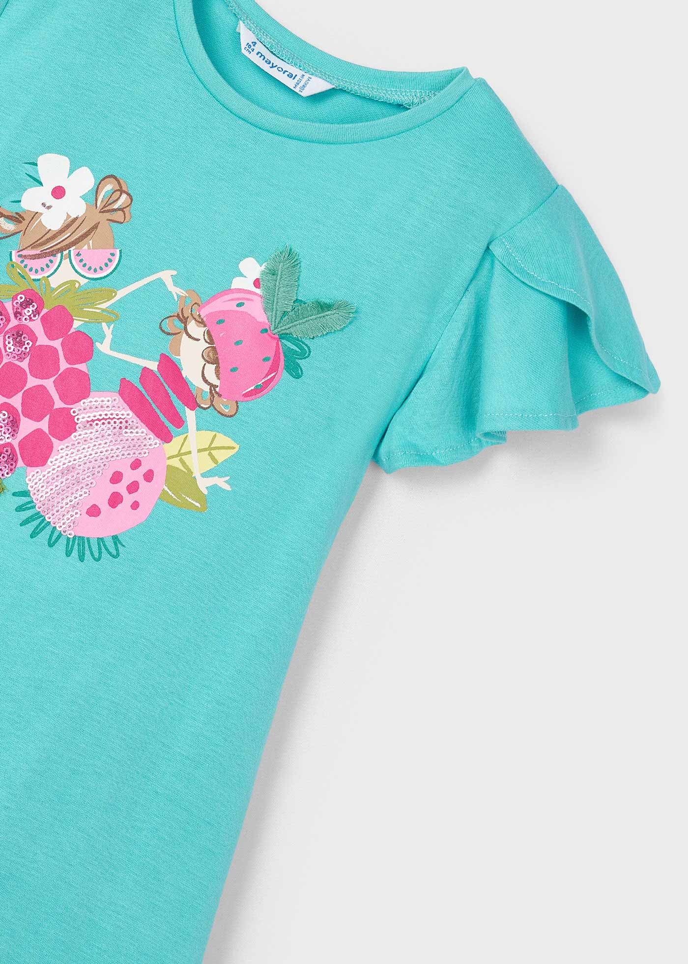 Vestido estampado fúcsia com bolsa para meninas