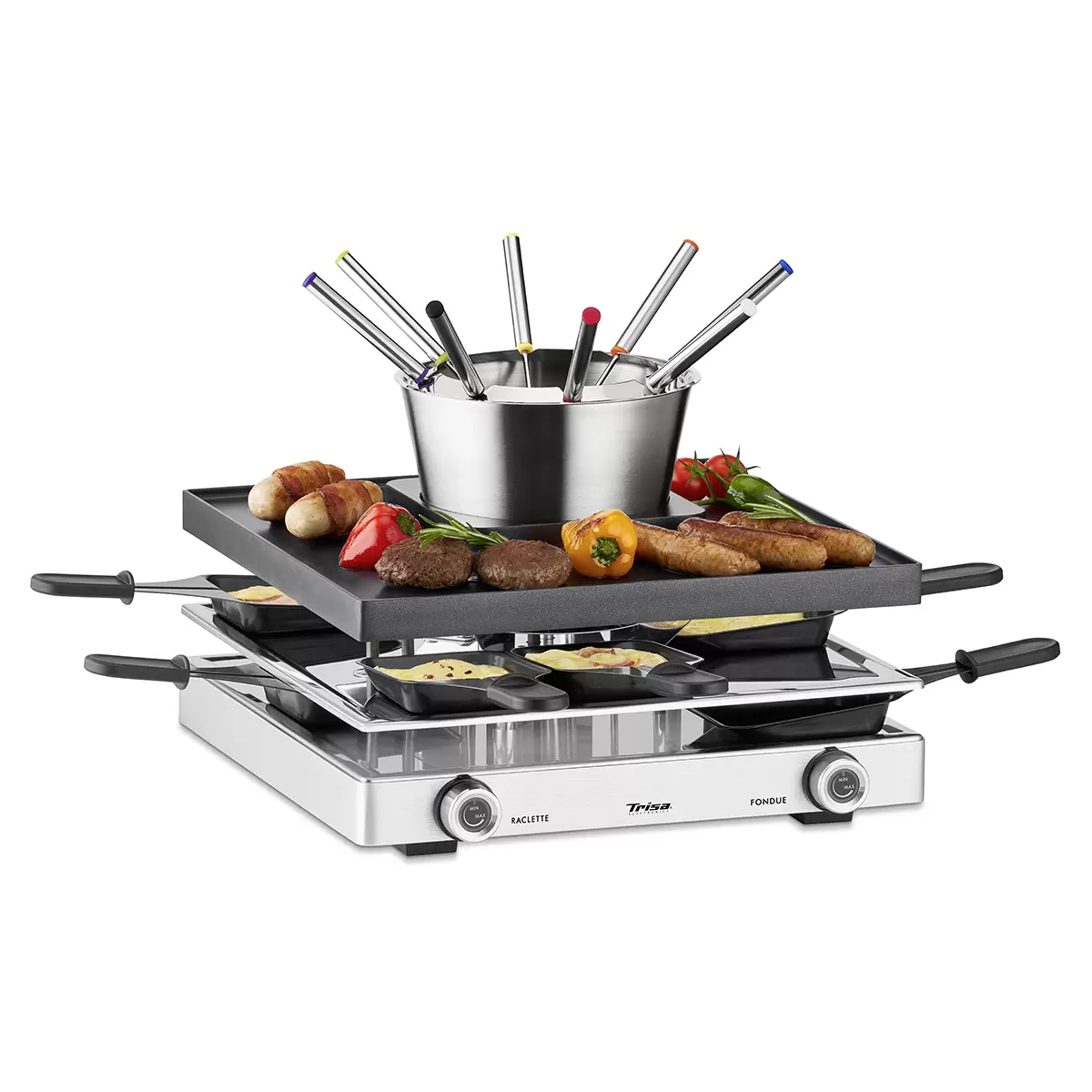 Raclettegerät Fondue Fusion schwarz,silber