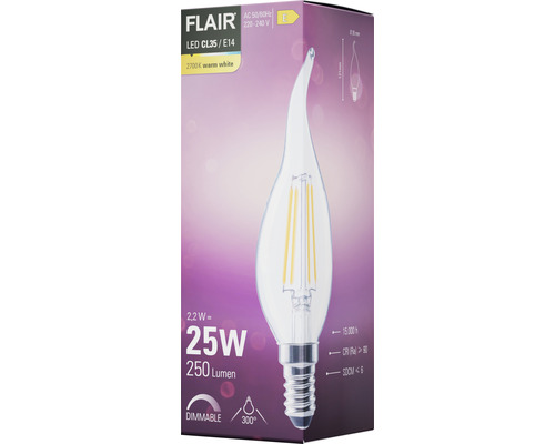 FLAIR LED kaarslamp, dimbaar, CL35 E14/2,2W (25W) 250 lm 2700 K warm wit, helder, winddichte kaarslamp