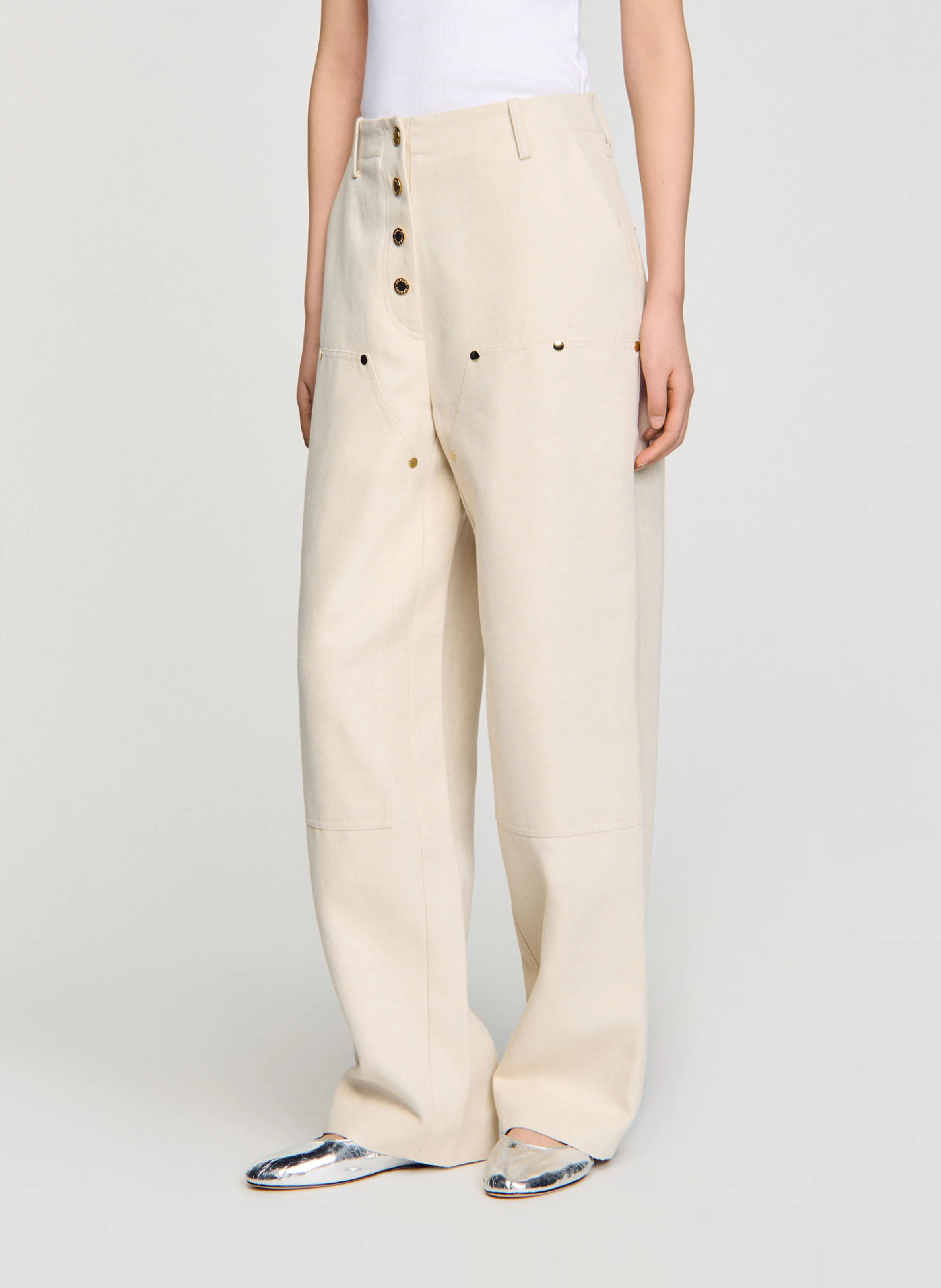 Jean carpenter en coton et lin | Blanc