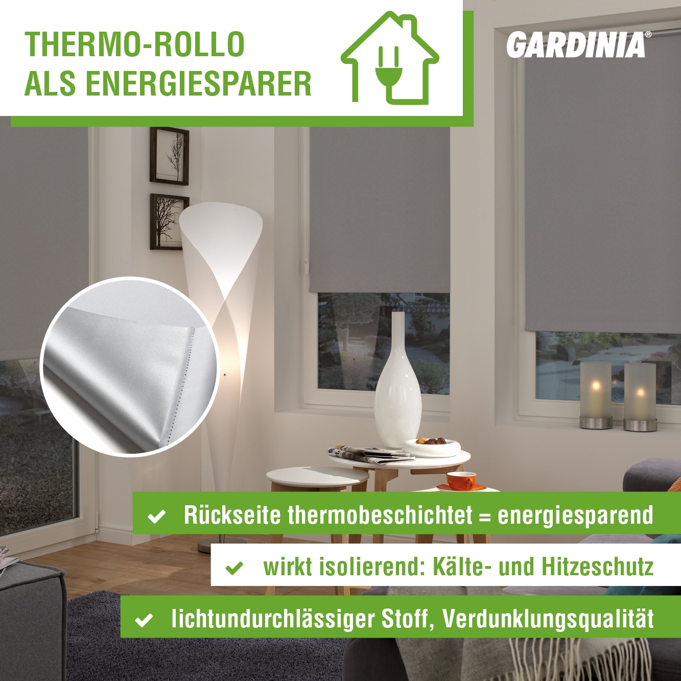 GARDINIA Seitenzugrollo »EASYFIX Rollo Thermo ENERGIESPAREND« verdunkelnd Sichtschutz | energiesparend mit Bohren/ohne Bohren freihängend abdunkelnd mit Thermobeschichtung