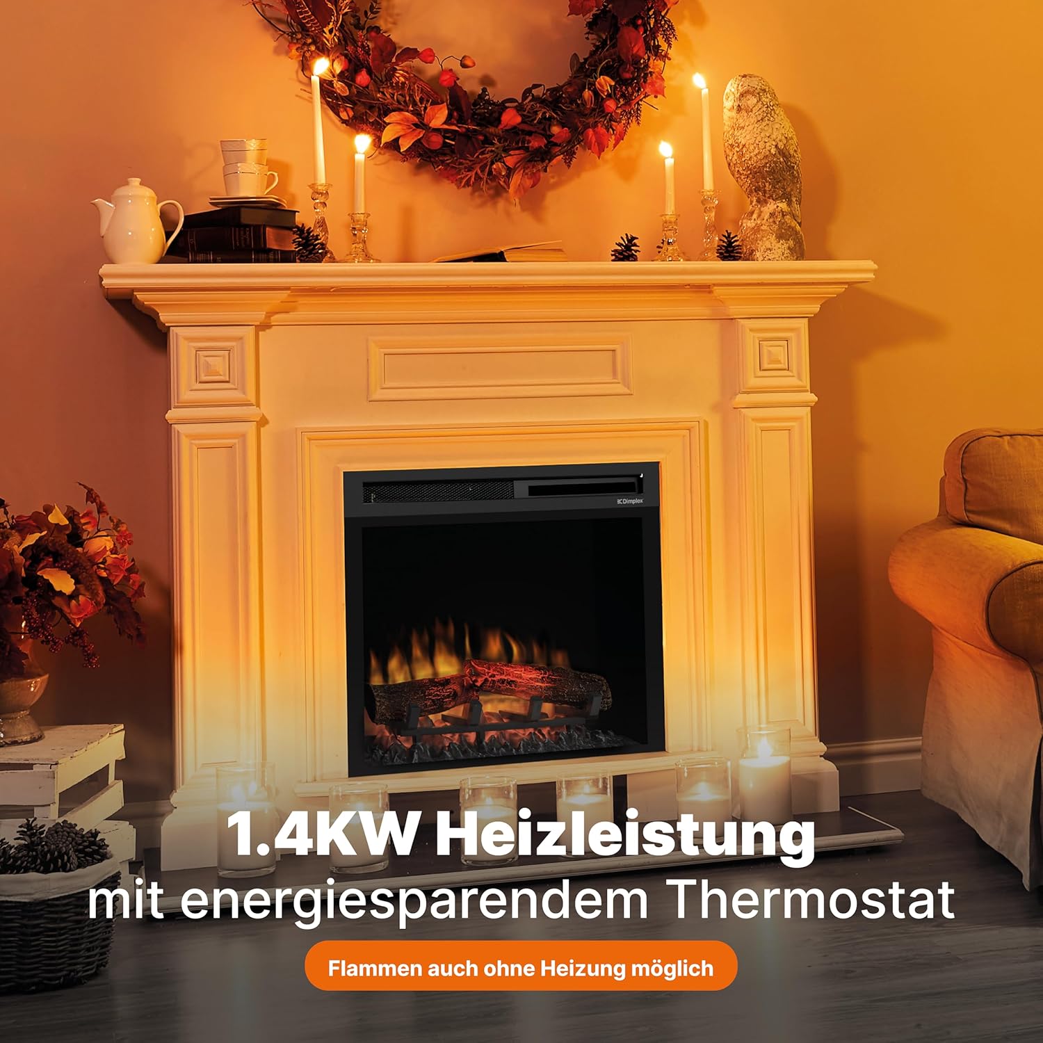 Dimplex XHD 23'' Elektrokamin Einsatz - Wandkamin - Elektrokamin mit Heizung - 1400W - Kamineinsatz Elektrisch mit LED Optiflame Flammeneffekt - Zuschaltbare Heizung - Mit Fernbedienung