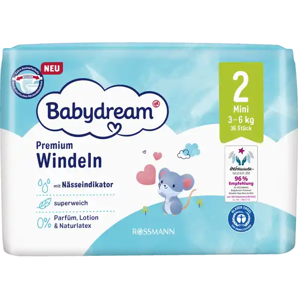 Premium Windeln Größe 2 Mini, 36 Stück, 3-6 Kg