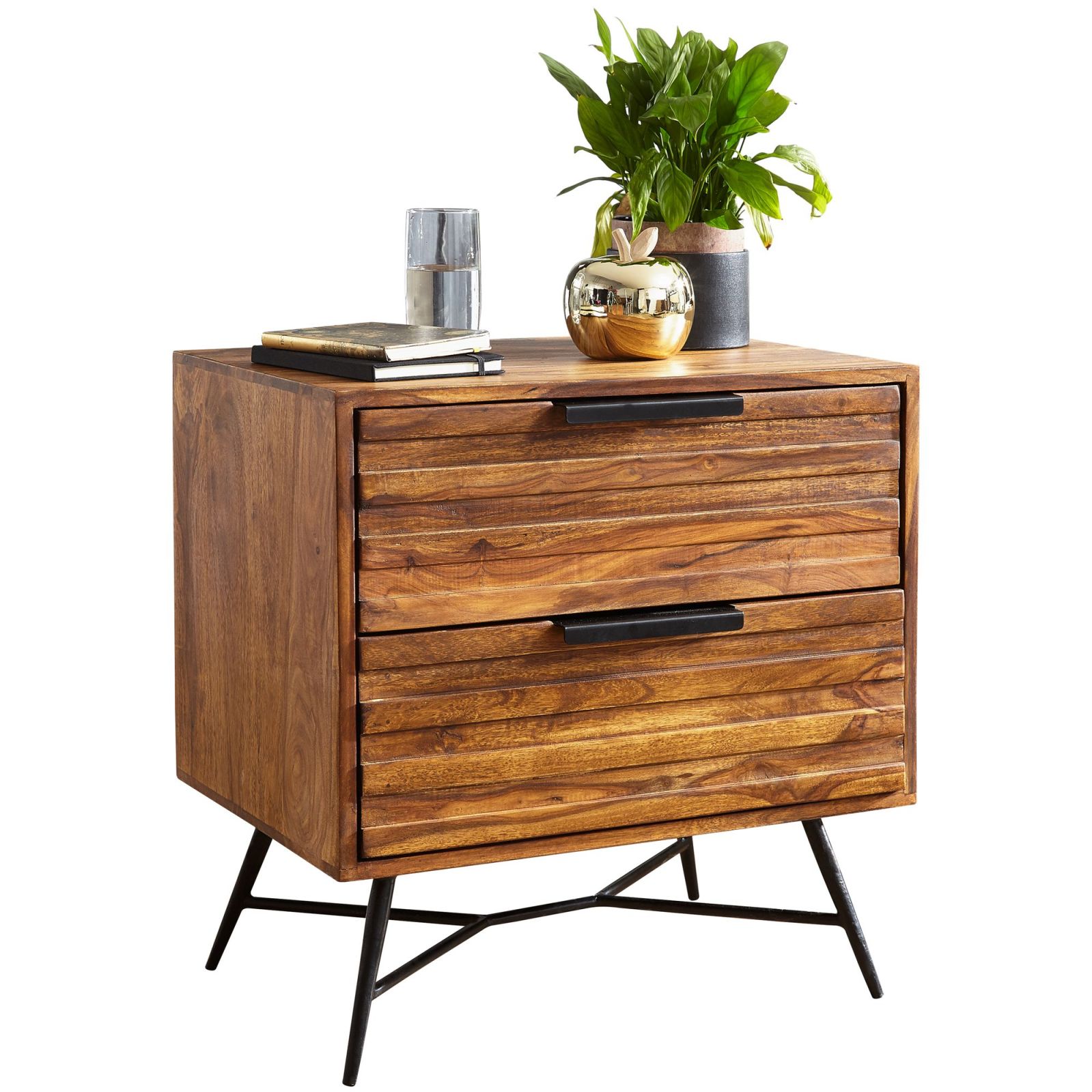 Nachtkonsole - Sheesham Massivholz - 2 Schubkästen - 60 cm