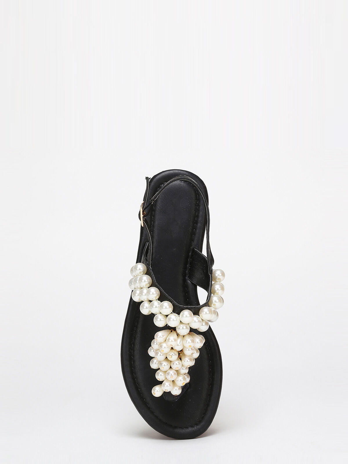 Nu-pieds à perles nacrées- Noir
