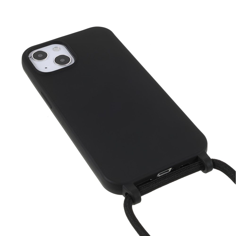 iPhone 13 Necklace Gummi Case Hülle   Handykette (150cm) - Schwarz / Silber