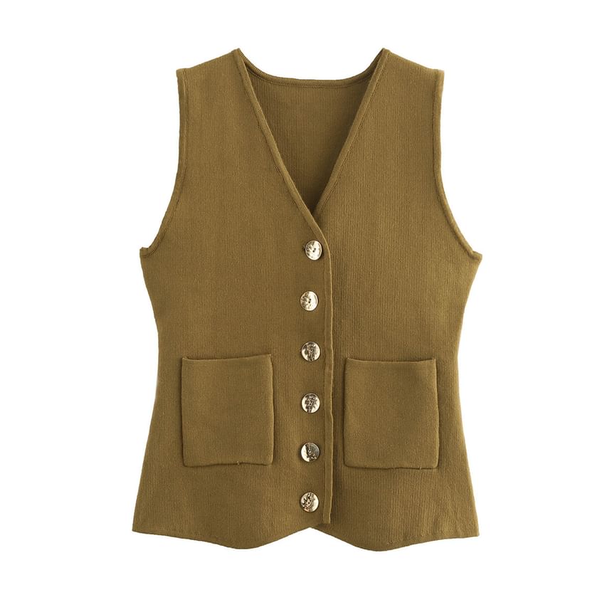 Cumulys - V-hals effen vest met knoopjes