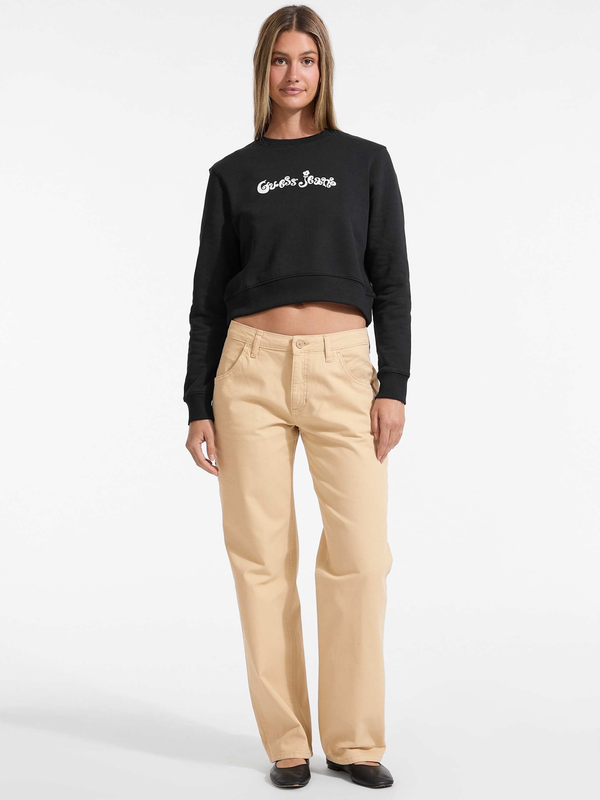Moletom cropped com logo de flor