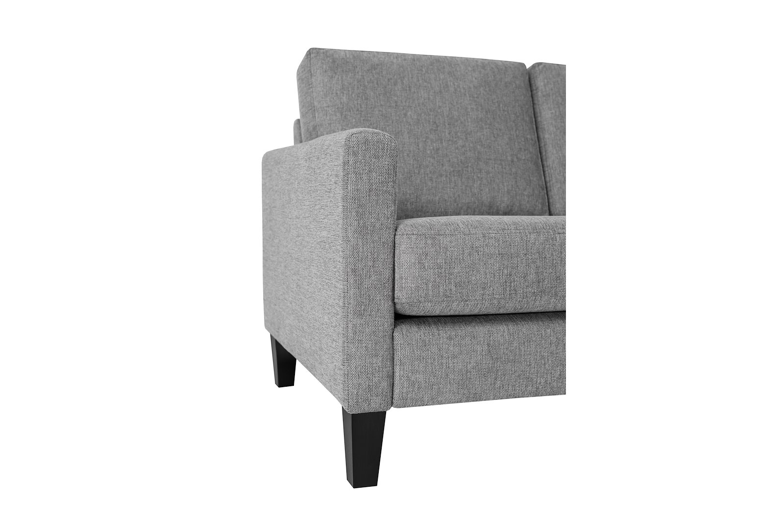 Hedda hjørnesofa 32 Tekstil Brego 3 Grey med sorte ben (nr. 6) og 9cm arm (C).