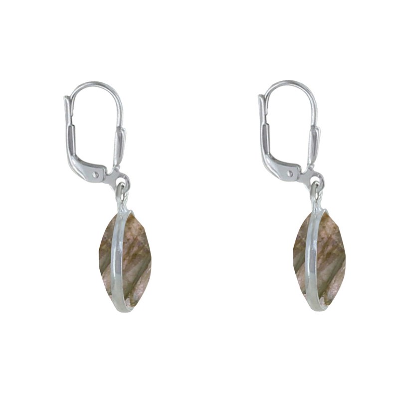 Boucles d'Oreilles Argent Disque de Labradorite Facettée
