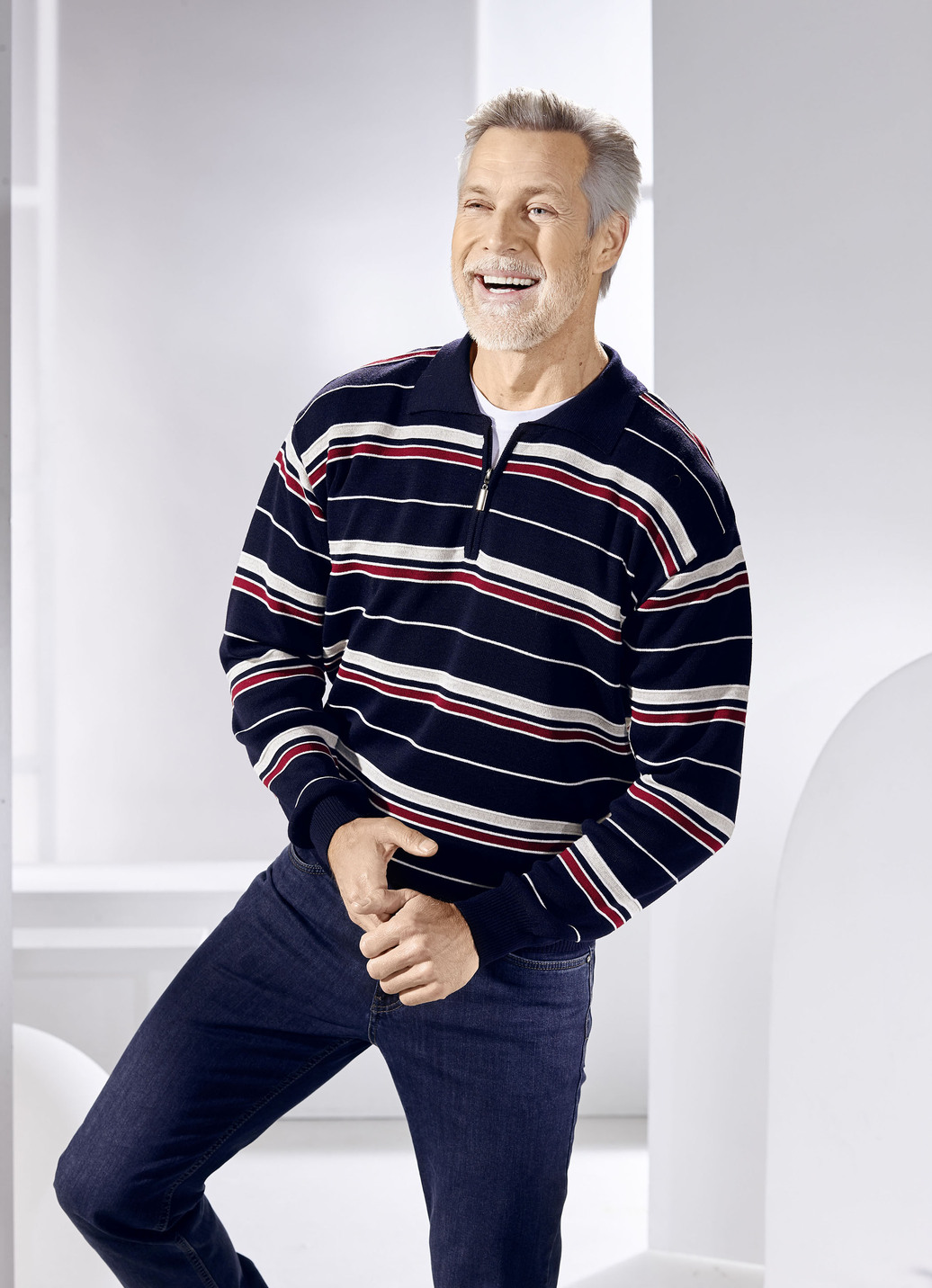 Polopullover mit kurzem Reißverschluss in 2 Farben