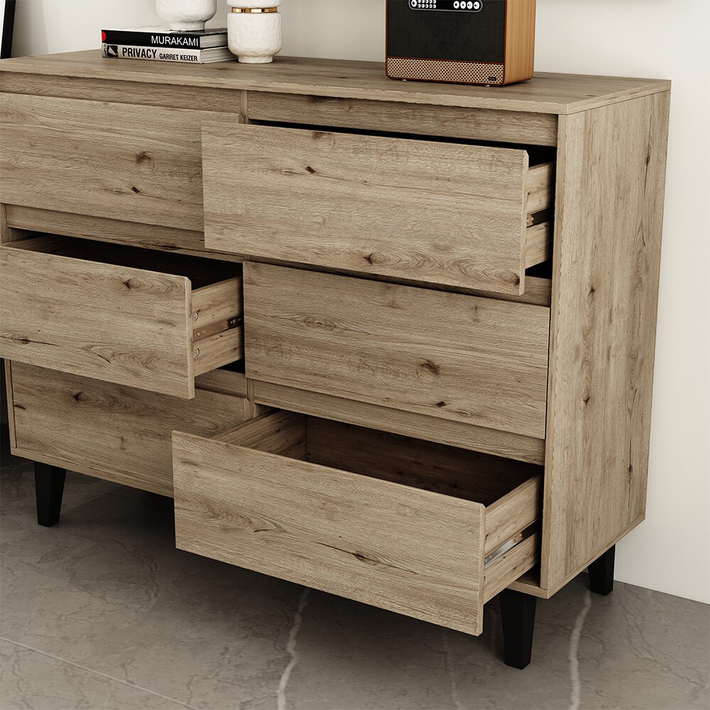 Vicco Sideboard Bahia Eiche 120 x 92 cm mit 6 Schubladen