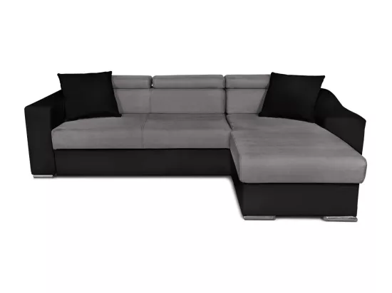 Canapé d'angle Elona convertible bi-matière Gris et Noir avec poufs de rangement à gauche - L264 x P162 x H75cm - Loungitude