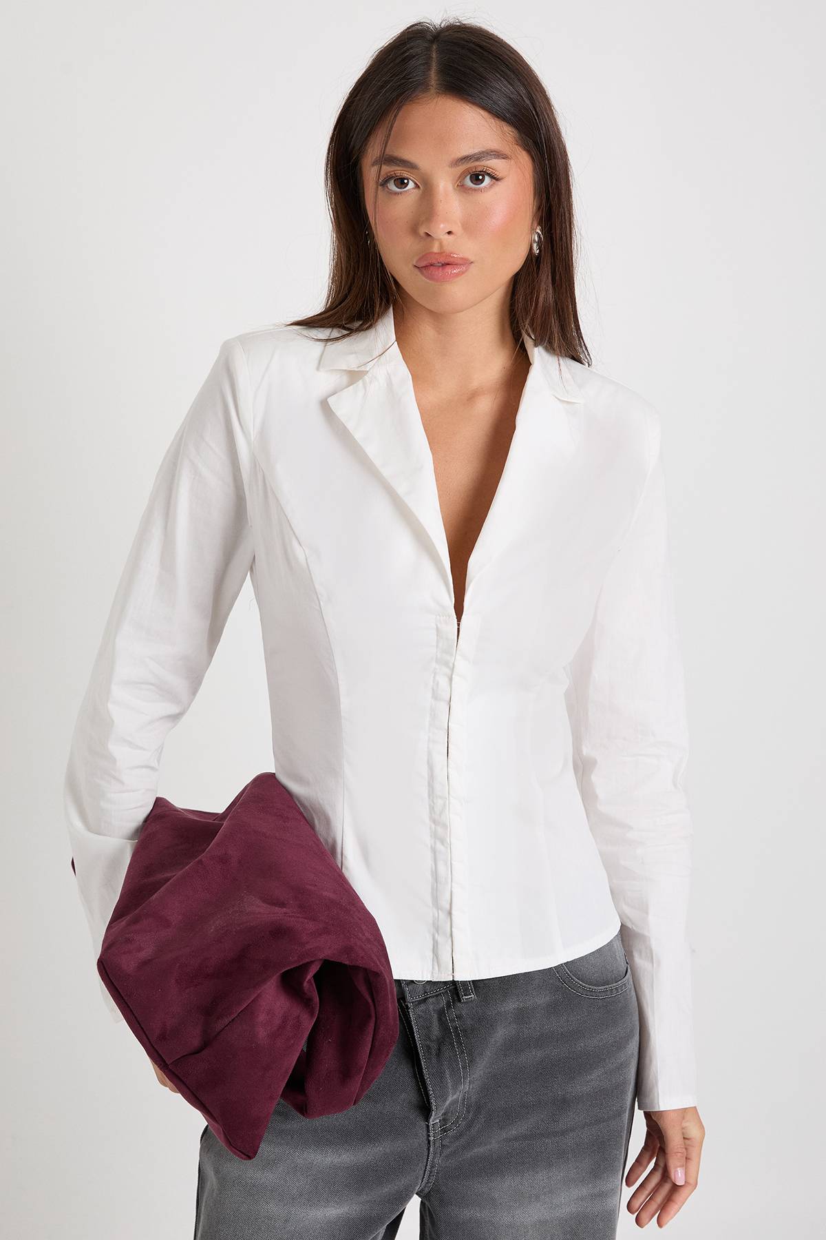 boohoo Chemise cintrée en popeline de coton à crochet et œillet
