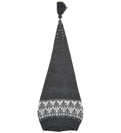 Mikk-Line Weihnachtsmütze - Strick - Jacquard - Anthrazit m. Mus