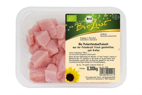BioLust BIO Fonduefleisch aus der Putenbrust geschnitten