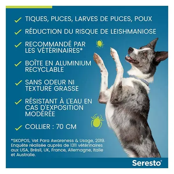 Coleira Seresto para cães grandes com proteção contra pulgas e carrapatos (+8kg), 2 unidades.