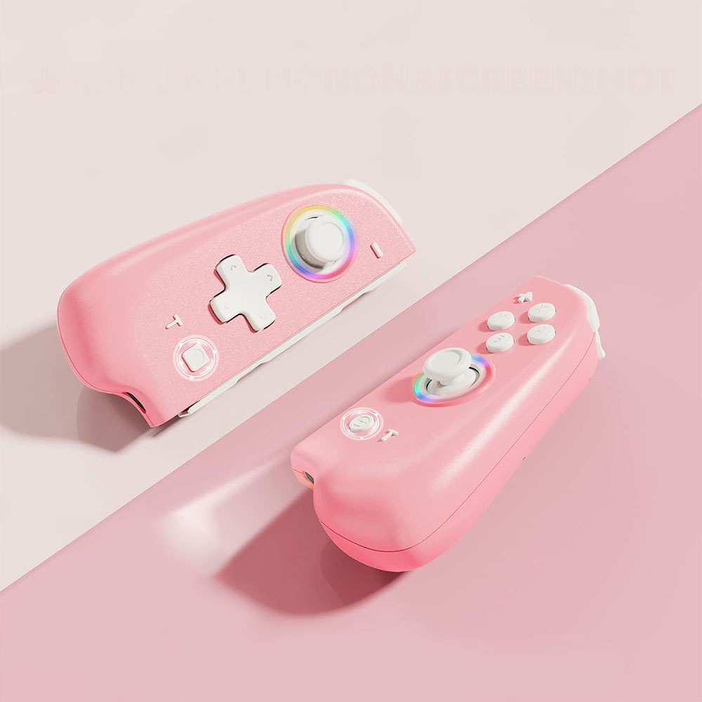 (2er Set) Nintendo Switch / OLED Joycon Joypad Gamepad Controller mit RGB Beleuchtung und Griff Halterung   Turbofunktion - Rosa