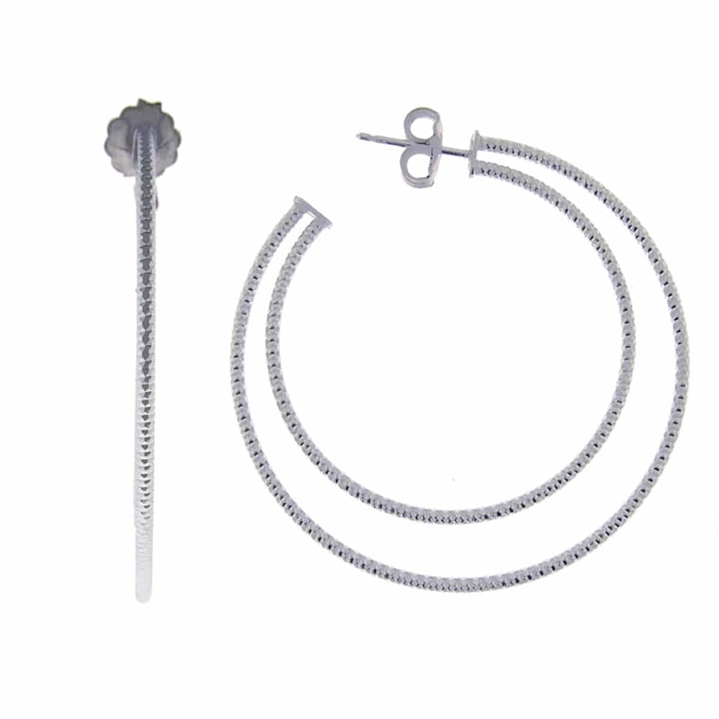 Boucles D'oreilles Créoles Deux Anneaux Modèle Moyen Argent Rhodié Diamanté Siriane  Diamètre 45mm