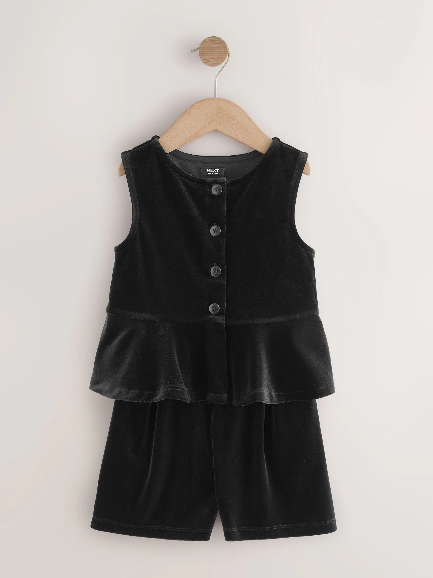 Zwart - Velour Waistcoat and Shorts Set (3-16yrs)