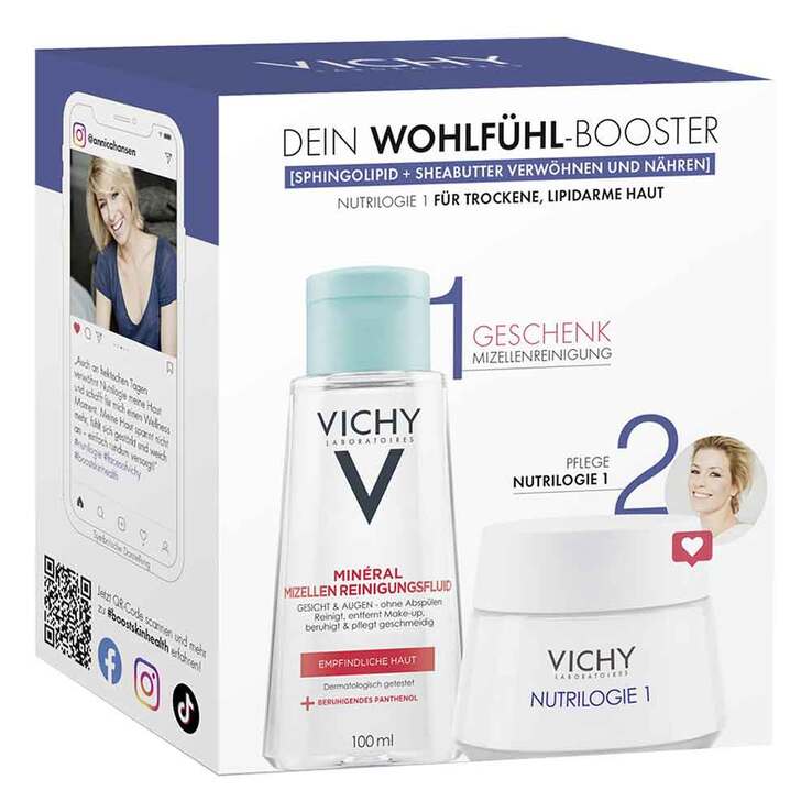 Vichy Nutrilogie 1 Creme für trockene Haut + PT Mizelle Coffret, 1 P