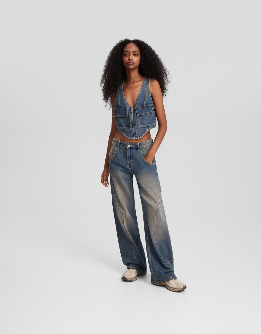 Colete jeans com zíper