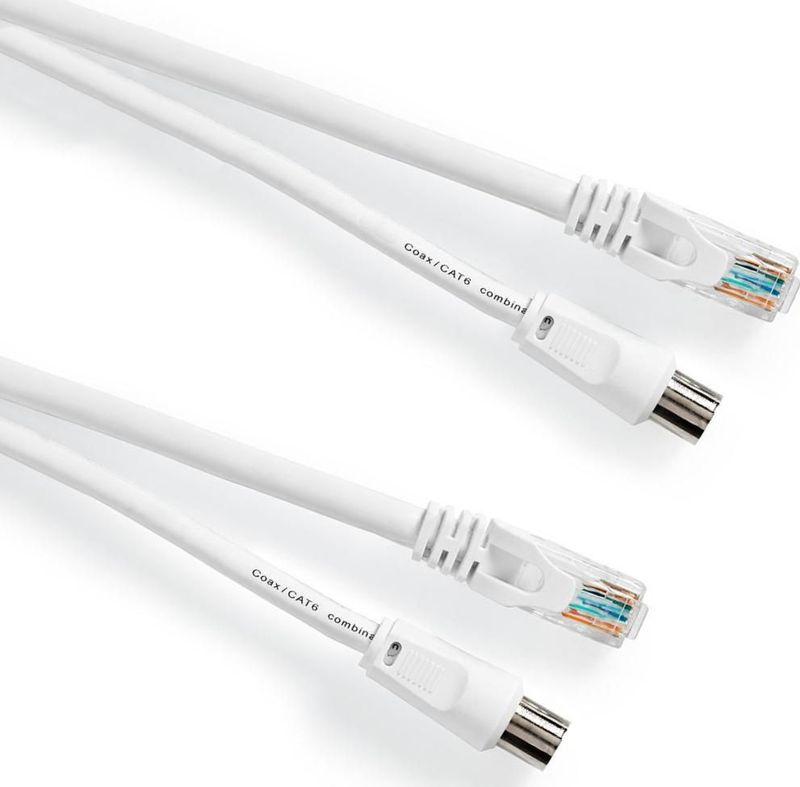 Allteq - Coax + CAT6 Kabel - Wit - Set van 2 - 1,5 Meter - Dubbele Afscherming