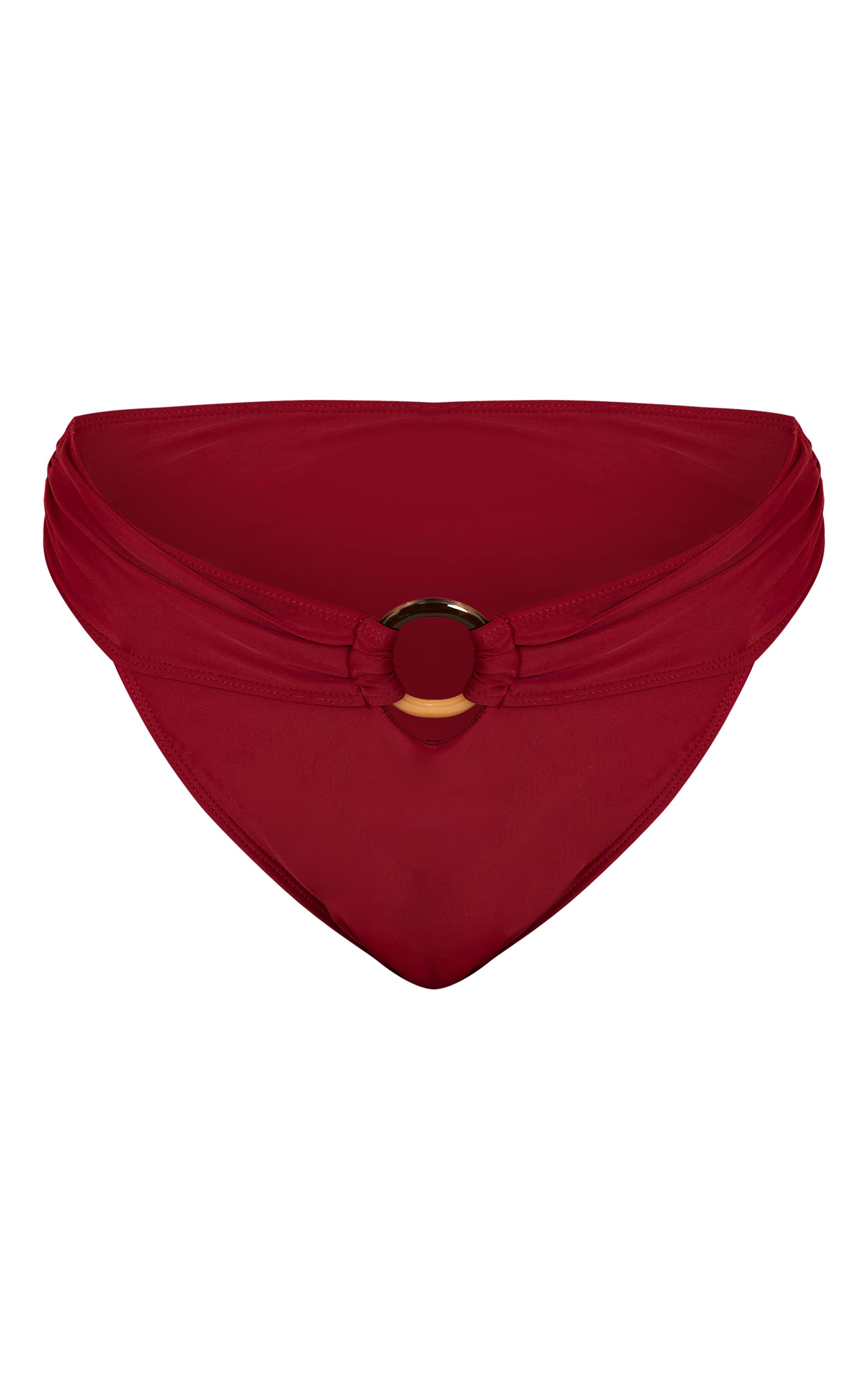 Rouge Bordeaux Bas De Bikini Tanga Grande Taille Avec Détails Anneaux En O
