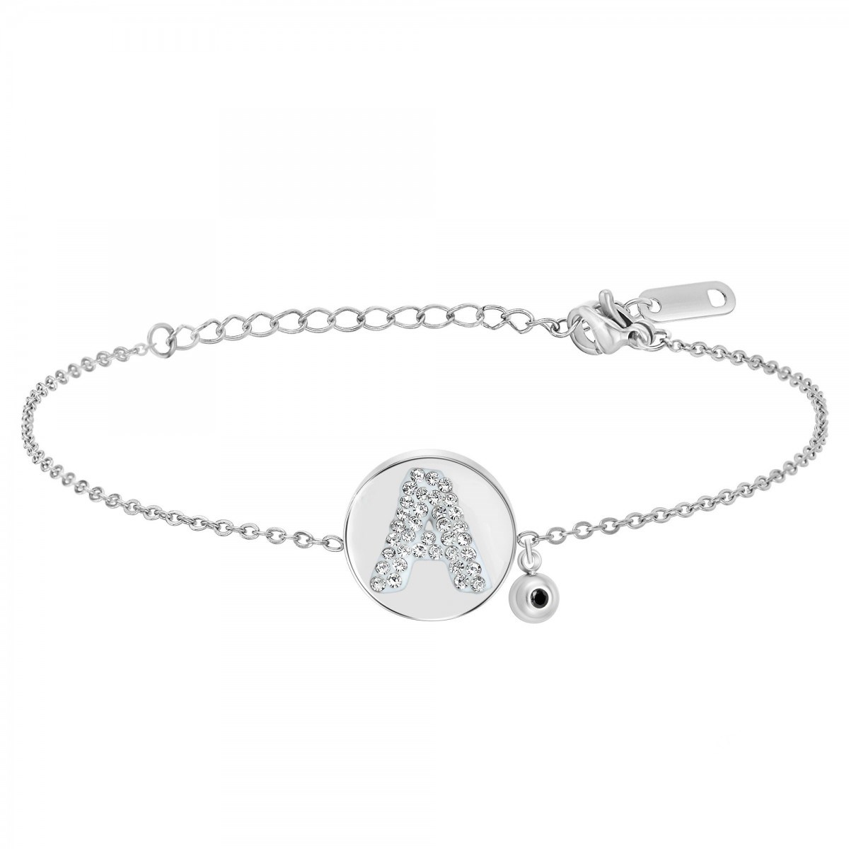 Bracelet alphabet lettre A SC Crystal orné d'un véritable diamant noir
