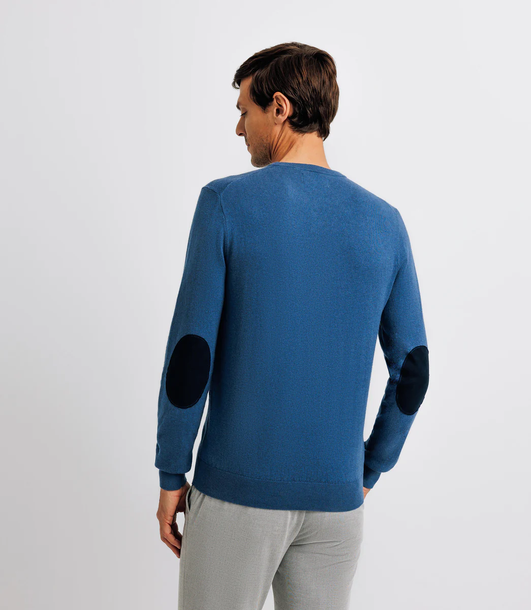 Pull col rond  contrasté indigo