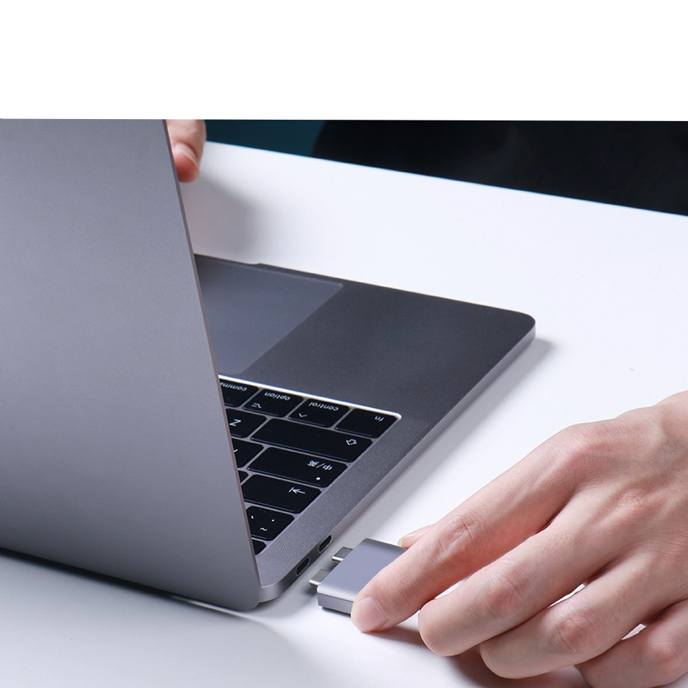 Aluminium Dual USB C auf USB 3.1 / USB C Adapter für Apple Macbook Pro / Air (10GB/s) - Grau