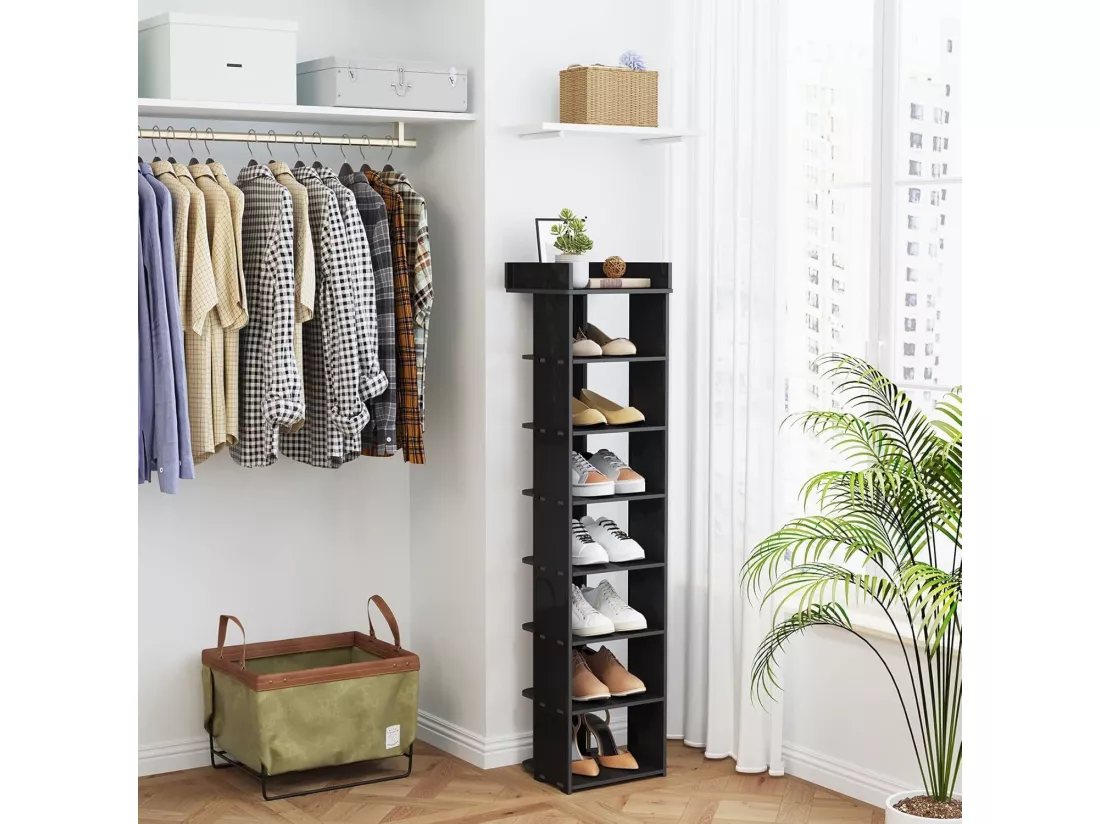 Meuble à chaussures PVC 8 Niveaux,Armoire à Chaussures avec étagère réglable pour Entrée,Salon,Chambre - 26x25x111cm - Noir