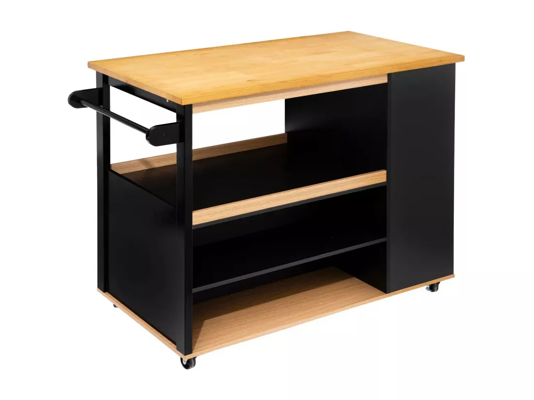 Ilot de cuisine, Meuble de cuisine en bois coloris noir, naturel - Longueur 108 x Profondeur 89 x Hauteur 60 cm