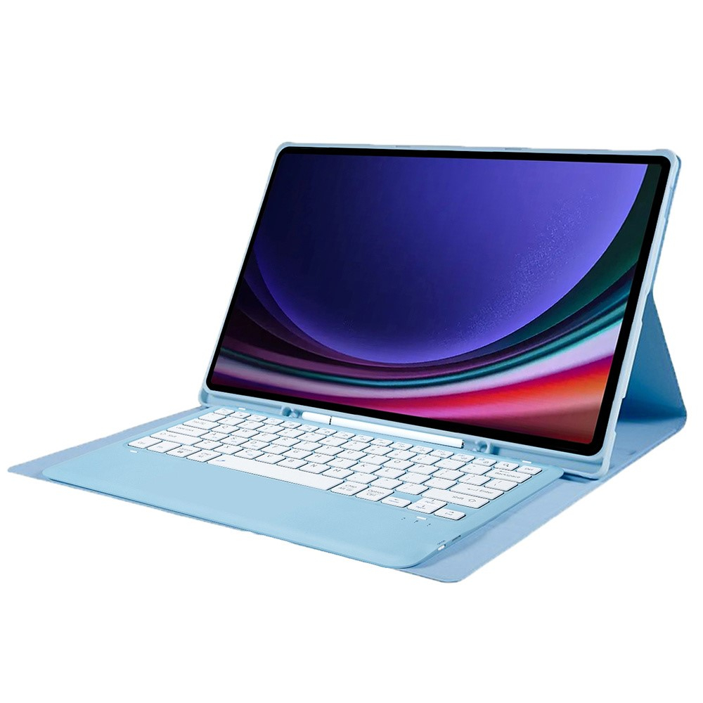 Samsung Galaxy Tab S9 Ultra Leder Tasche mit abnehmbarer Bluetooth Tastatur Keyboard   S-Pen Halterung (QWERTY) - Hellblau
